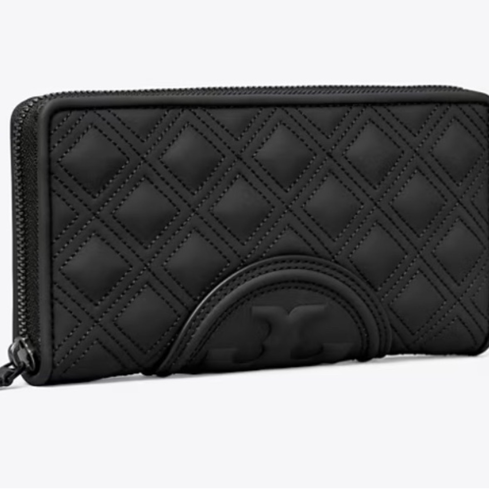 Tory Burch Quilted Zip-Around Wallet in Black